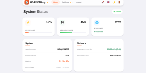 HB-RF-ETH-ng WebUI Dashboard mit Status des HomeMatic Funkmoduls