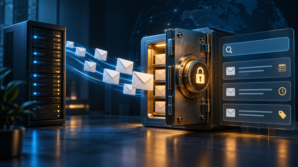Illustration einer gesicherten Mail-Archivierung mit Datenbank