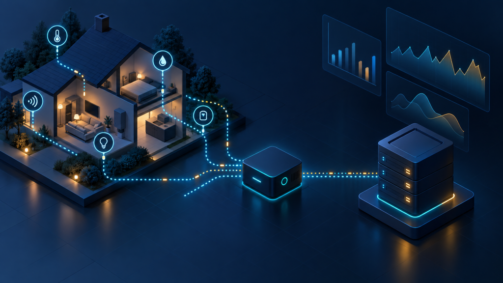 Illustration einer Messdaten-Pipeline von MQTT über Telegraf zu InfluxDB